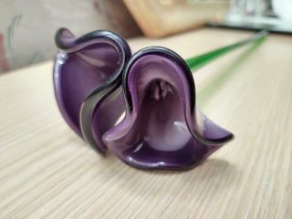 Vintage Murano Style Hand Blown Long Stem Amethyst Purple Fade Art Glass Flower