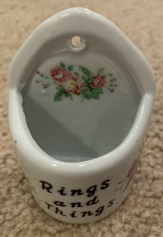 Vintage Porcelain China Rings N Things Pink Roses Wall Pocket Ring Holder