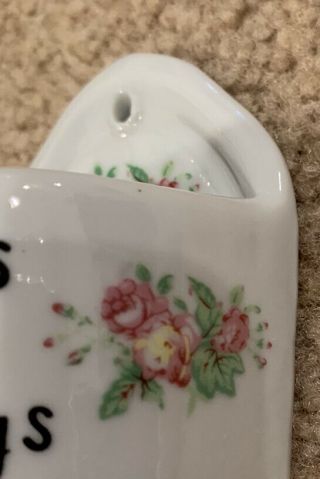 Vintage Porcelain China RINGS N THINGS Pink Roses Wall Pocket Ring Holder 2