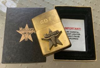Vintage Brass Zippo Lighter Marlboro Country Star & Longhorn Initials Gdt
