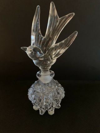 Vintage Crystal Cut Glass Perfume Bottle A Bird With Stopper Six Inches Tall