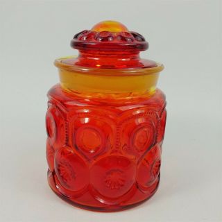 Le Smith Red Amberina Glass Moon & Stars 7 " Coffee Tea Canister Vintage
