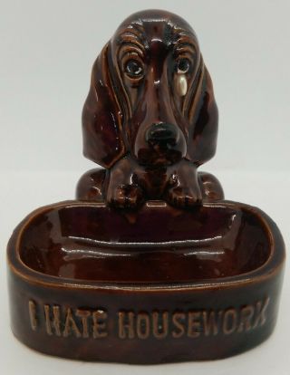 Vintage Enesco Imports I Hate Housework Sad Hound Dog Trinket Scrubby Soap Dish