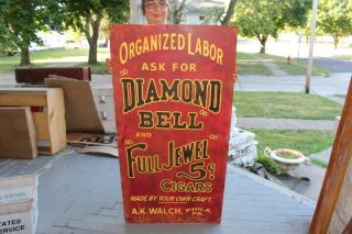 Large Diamond Bell & Full Jewel 5c Cigars Tobacco Gas Oil 48 " Metal Sign