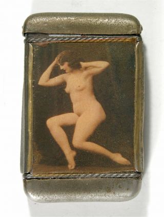 1910s Nude Flapper Girls Celluloid Match Safe Vesta With 2 Nude Women
