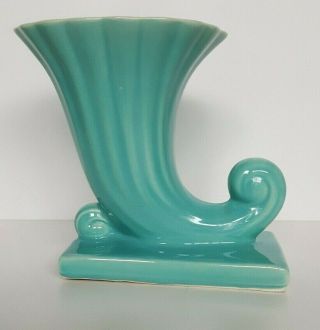 Vintage Nelson Mccoy Pottery Turquoise Cornucopia Vase Planter