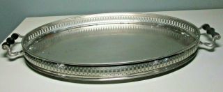 Large,  Vintage Manning Bowman Art Deco Footed Tray W/wood Handles 20 " X 10 "