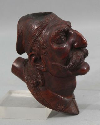 19thc Antique Hand Carved Burl Wood Tobacco Pipe,  Turkish Mans Head,  Nr