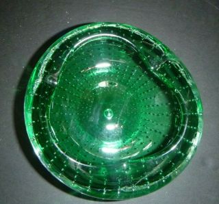 Vintage Murano Italy Green Bubble Glass Bowl Or Ash Tray Mcm