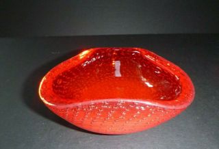 Vintage Murano Italy Cherry Red Bubble Glass 3 - Sided Bowl Or Ash Tray Mcm