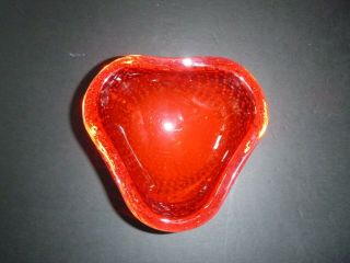 Vintage Murano Italy Cherry Red Bubble Glass 3 - Sided Bowl or Ash Tray MCM 3