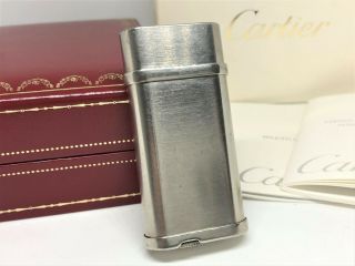 Auth Cartier C De Cartier Steel - Finish Oval Lighter W Box & Case Ca120116 Silver