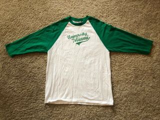Vintage University Of Miami Hurricans 3/4 Long Sleeve T - Shirt - Adult Medium