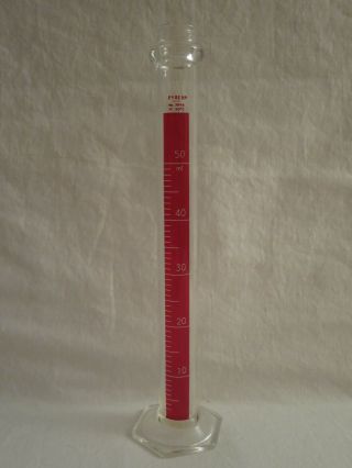 Vintage Pyrex Glass Lab Cylinder 50ml No 3046 Red And Clear 8 5/8 " X 2 1/8 "