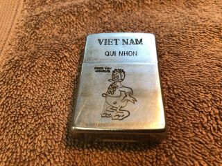Vintage Viet Nam War Qui Nhon Engraved Gi Owned Zippo Lighter 