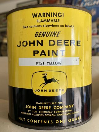 Vintage John Deere Paint Pt51 Yellow 4 Legged One Quart Can Full