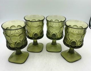 Set Of 4 Vintage Noritake Spotlight Pattern Olive Green Footed Wine/water Goblet