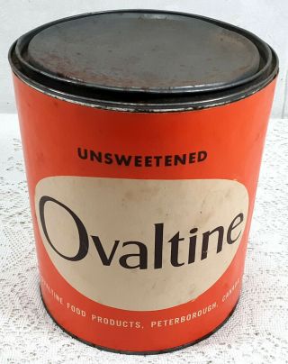 Vintage Ovaltine Large 5 - Lb Can Paper Label Wander Company Canada Tin 8 " Tall