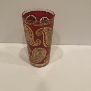 Vintage Culver Mid Century Red 22 Kt Gold Paisley Highball 12oz Tumbler Glass
