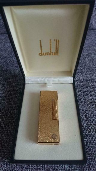 Dunhill Lighter Gold Plated Roller Gas With Black Case
