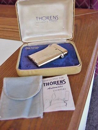 Vtg Thorens Swiss Gold Plated Automatic Lighter,  Case Pouch Papers