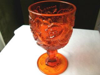 Vintage Fenton / L.  G.  Wright Madonna Inn Wild Rose Goblet 6 1/2 " Orange Htf