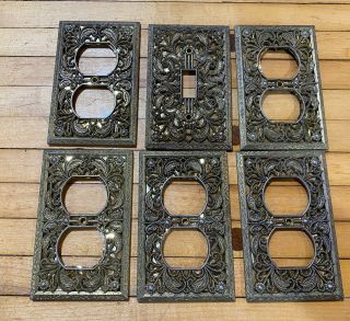 6 Vintage Light Switch Plates Filigree Wall Plate Cover Gold Brass Foil Backing