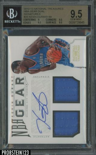 2012 - 13 National Treasures Nba Game Gear Kevin Durant Jersey Auto /49 Bgs 9.  5