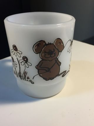 Vintage Fire King Coffee Cup Mug Milk Glass White Koala Bear Rare