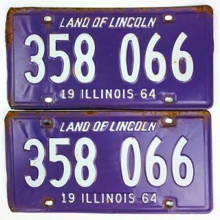 Illinois 1964 Vintage License Plate Pair Classic Car Set Man Cave Gift Garage