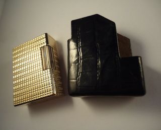 S.  T.  Dupont Line 1 Lighter - Gold Plated - Fitted Leather Case - Serviced
