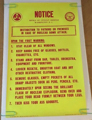 Notice Nuclear Attack Houston Blacklight Vintage Poster Kiss @ Goodbye 60 