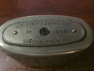 Vintage Metal Coin Savings Bank (somersworth Savings Bank Nh) 217 Made In Usa