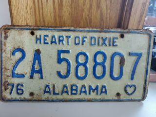 Vintage 1976 Alabama License Plate Heart Of Dixie Collectible