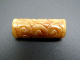 Vintage Natural Jade Brown Cylinder Tube Hand Carved Gemstone Bead Necklace 1pc