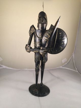 Handcrafted Vintage Metal Folk Art 13 1/2” Tall Knight In Shining Armor Rust