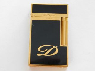 S.  T.  Dupont Line 2 Gold & Black Laque De Chine Large “d” Famous " Cling " Lighter