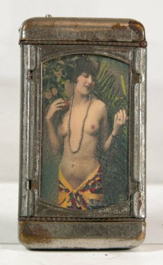 1910s Tobacco Advertising Celluloid Match Safe Vesta With Nude Woman