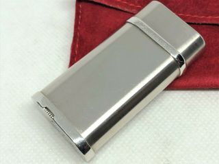 Auth Cartier C De Cartier Steel - Finish Oval Lighter W Pouch Ca120116 Silver