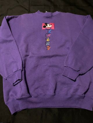 Mickey & Co Vintage Disney Mickey Mouse Sweatshirt Purple Embroidered Usa Xl