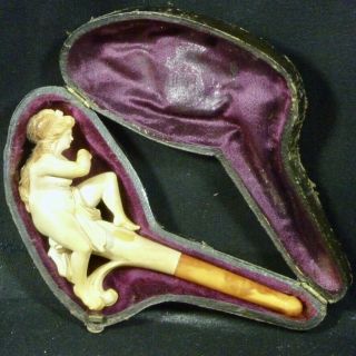 Meerschaum Pipe Antique Carved Figure Girl Lady Woman Vintage Victorian 1800s