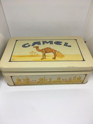 Vintage 1990s Camel Cigarette Tin Storage Box Hinged Lid 7.  5 X 4.  5 X 2