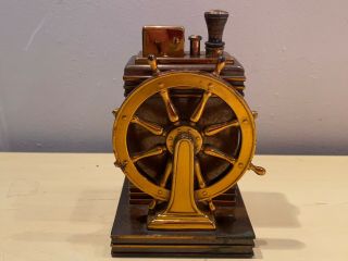 Old Vtg Rare Ronson Nautical Touch - Tip Table Lighter Boat Ship Wheel Design
