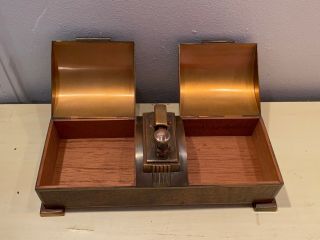 Old Vintage RONSON Touch Tip Lighter Cigarette Box Combo Combination Brass Wood 2