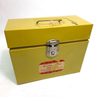 Unique Mustard Yellow Vintage Porta - File Metal File Box - Skotch Kooler - Key