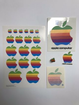 1980s Vintage Apple Computer Lapel Pin Rainbow Decals Set Sticker Technology