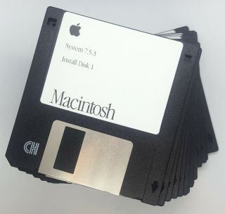 Apple Macintosh System 7.  5.  3 Complete Set Of 1.  4m Install Disks For Classic Macs