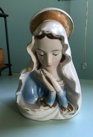 Vintage Blessed Mother Virgin Mary Madonna Planter Vase Made In Japan 7.  5”
