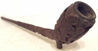 Intricate Antique Carved Black Forest Pipe With Silver Mouthpiece Acorns Leaves