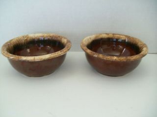 Set (2) Vintage Hull Usa Brown Drip Pottery Oven - Proof Cereal Berry Bowls 5 1/4 "